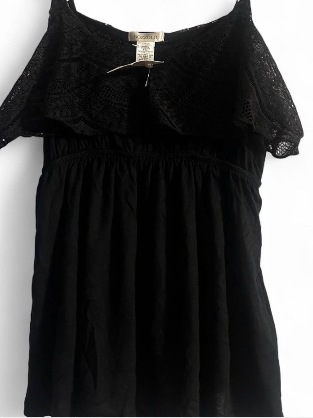 Bozzolo Black Lace Ruffled Off-Shoulder Tank NWT